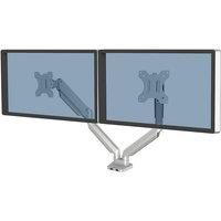 Fellowes Dual Monitor Arm - Platinum Series Monitor Mount for Two 8KG 32 inch Screens - Ergonomic Adjustable Monitor Arm Desk Mount - Tilt 45° Swivel 360° Rotation 360° VESA 75 x 75/100 x 100 - Silver