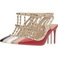 Unisex Grey Women'S Studded Pointed-Toe High Heels - Pu Leather, Waterproof, Fashion Ankle Strap Court Shoes
