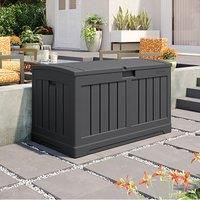 Suncast 50 Gallon Medium Capacity All Weather Construction Resin Outdoor Storage Deck Box with Arched Lid for Patio, Garden, or Pool, Peppercorn