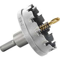 Starrett Tungsten Carbide Tipped Hole Saw - SM70 Sheet Metal Cutter With Arbor & Pilot Drill Bit - For Drilling Stainless Steel Aluminum Alloy - 70 mm