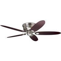 HUNTER FAN Ceiling Fan Low Profile 132 cm Indoor, and Pull chain, Brushed Nickel, 4 Reversible Blades Maple and Chocolate Ideal for Summer or Winter, Model 24372