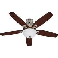 HUNTER FAN Ceiling Fan Builder Deluxe 132 cm Indoor, with light and Pull chain, Brushed Nickel, 5 Reversible Blades Brazilian Cherry and Burnt Walnut Ideal for Summer or Winter, Model 50571