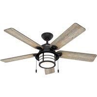 HUNTER FAN Ceiling Fan Santorini 137 cm Indoor and Outdoor, with light and Pull chain, Natural Iron, 5 Reversible Blades Barnwood and Black Willow Ideal for Summer or Winter, Model 50648