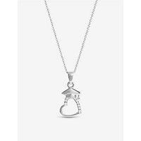 Simply Silver Sterling 925 Polished And Cubic Zirconia Open Heart Graduation Pendant - Gift Pouch