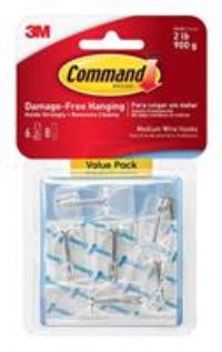 3M Command Medium Wire Toggle 6 Hooks With 8 Adhesive Strips, Clear, Value Pack