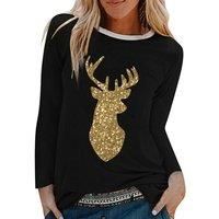 Christmas Sequin Antler Print T-Shirt - 4 Colours - Black