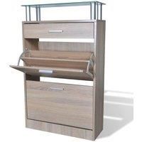 Shoe Cabinet with a Drawer and a Top Glass Shelf Wood Oak Look