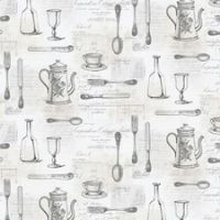 KE29939 - Kitchen Style 3 Sketched Cutlery Black White Galerie Wallpaper