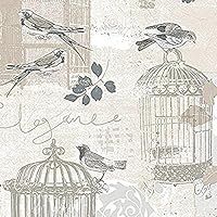 Norwall NWKE29946 Waynesboro Birdcage Toile Textured Wallpaper, Gray, Grey/Tan