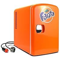 Fanta Mini Fridge - Refrigerator for Bedroom Skincare Office, Portable Table Top Beverage Cooler, 12V DC/220V ACRefrigerador For Drinks, Soda, Wines, Use In Car, Dorm, Outdoor, Patio, 8 Can