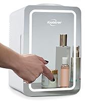 Koolatron 6L Cosmetic Mini Fridge for Bedrooms 12V Compact Portable Beauty Fridges Vanity Small Car Refrigertor for Makeup Skincare with Dimmable LED Light Mirror Ideal for Girls Kids Desk Home White