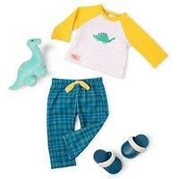 Our Generation Dino-Snores Outfit – Dinosaur Themed Pyjamas Including Dino Plush Toy for 18-inch Boy Dolls – 4 Piece Clothing Set