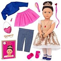 Our Generation - 46 cm Colourful Fashion Starter Doll – Brown Hair & Eyes – 3 Outfits & Styling Accessories in Gift Box – Pretend Play – Toys for Kids Ages 3+ – Amora