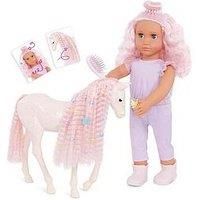 Our Generation Elara & Lumina Doll and Horse - 18-inch Girl Doll & Foal Hair Play Duo, Pink Hair, Hairstyling Toy Foal, Hair Play Accessories, Lilac Jumpsuit Dress, For Ages 3+