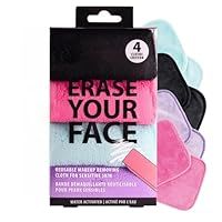 Danielle Creations Erase Your Face Eco Friendly Reusable Make Up Remover Cloths- Multipack Box of 4 Brights