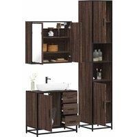 3 Piece Bathroom Furniture Set Brown Oak Engineered Wood