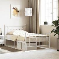 Metal Bed Frame with Headboard and Footboard White 107x203 cm