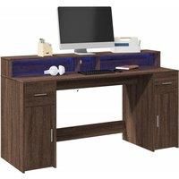 Desk with LED Lights Brown Oak 160x55x91 cm Engineered Wood