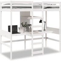 Loft Bed Frame with Desk and Shelves White 90x200cm Solid Wood Pine