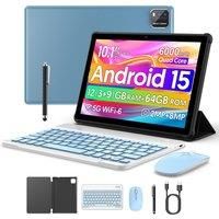 BAKEN 10-inch tablet with SIM card slot, Android 15, Wi-Fi, GPS, Bluetooth, 64GB storage, dual speakers, USB-C port