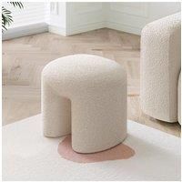 White Teddy Bear Fur Upholstered Ottoman Footstool Small Seat