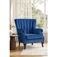 Old-fashion Velvet Blue Wing Back Armchair with Studs