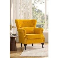 Upholstered Nail Head Modern Buttoned Armchair with Lumbar Pillow and Cushion
