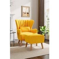 Faux Wool Upholstered Armchair and Footstool