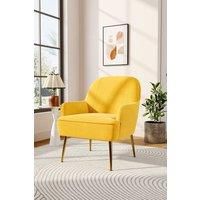 Yellow Contemporary Upholstered Comfy Armchair with Gold-Plated Feet