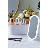 Round Vanity Cosmetic Storage Box with LED Lights Mirror