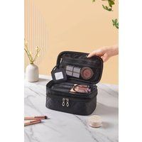 SHEONLY Large Capacity Double Layers Waterproof Travel Makeup Bag Toiletry Bag For Dormitory & Bedroom Vanity Case in Black