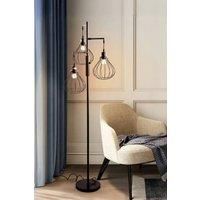 Modern Industrial Black 3-Head Floor Lamp with Lantern Style Shade