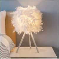 White Feather Lampshade Tripod Table Lamp Fixtures Decor - Warm Light