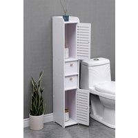 White Wooden Tall Bathroom Freestanding Storage Cabinet