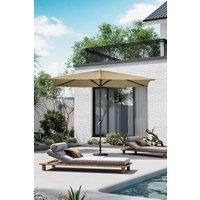 Khaki Waterproof Garden Parasol Rectangular Umbrella with Floral-Pattern Base
