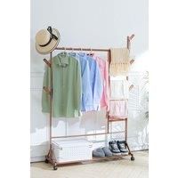 Bamboo Clothes Rack with Bottom Shelf Shoe Clothing Organizer