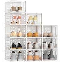 12 Pack Clear Plastic Shoe Organizer Storage Boxes