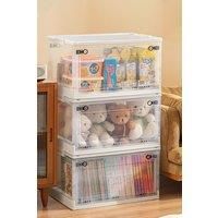 3Pcs Rolling Container Collapsible Plastic Storage Bins with Lid Stackable Clear Box