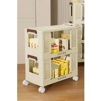 3-Tier Folding Rolling Fruit Vegetable Storage Trolley Cart Food Organizer with Wheels