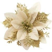 Living and Home 24 Pieces Artificial Christmas Tree Flowers Xmas Festive Poinsettia Flowers Ornament Set in Gold