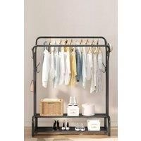 Metal Clothes Rack Freestanding Double-Rod Cloak Rack