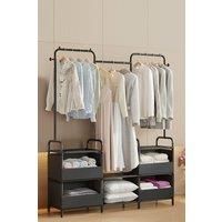 Freestanding Clothes Metal Garment Rack Organizer Closet Rack With 4 Basket