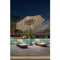 24 Solar LED Lights Patio Crank Parasol with Floral-Pattern Base