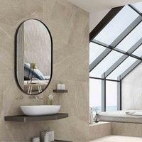 Livingandhome Modern Oval Metal Wall Mirror - Black