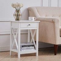 LivingandHome Living and Home White Wooden Onedrawer Bedside Table, White