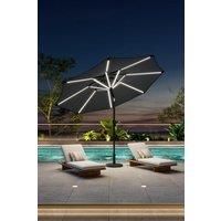 Solar Powered LED Garden Parasol Patio Umbrella with Floral-Pattern Base