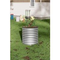 Silver Metal Round Flower & Plant Raised Garden Bed