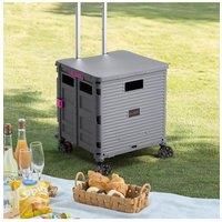 Grey Shopping Cart Folding Rolling Storage Crate with Adjustable Handle