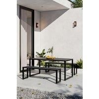 Outdoor Wooden and Metal Garden Table and Benches Set