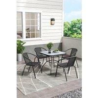 4-seater Tempered Glass Wood Grain Garden Dining Table Set